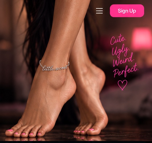 Elegant foot-focused fashion image with a natural silver anklet reading little secret
